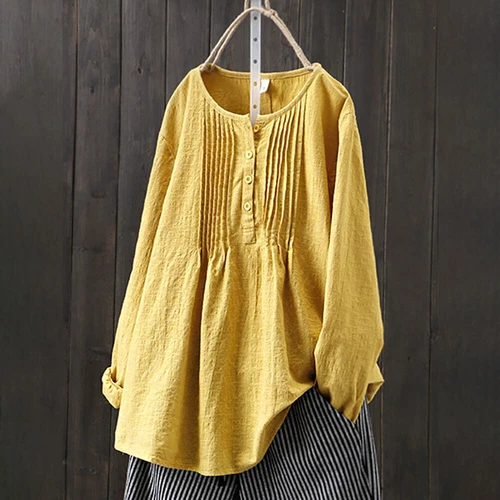 Womens Cotton Linen Tunic Tops Baggy Long Sleeve Ladies T-Shirt Blouse - Bild 3 von 21