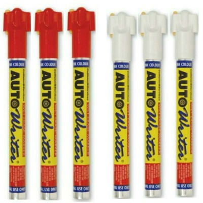 AUTOWRITER PENS MARKERS RED & WHITE - 6 Pens (3 RED/3 WHITE) - FREE 2-DAY SHIP