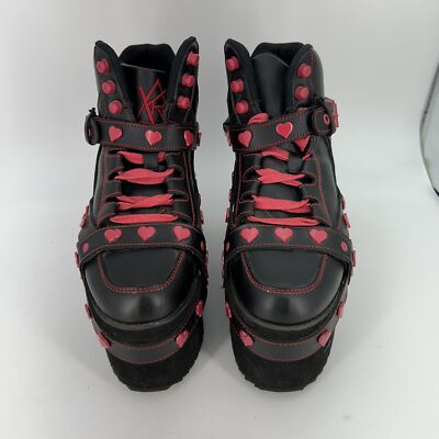 YRU Qozmo Shoes Womens Size 7 38 Black Pink Heart Platform Goth