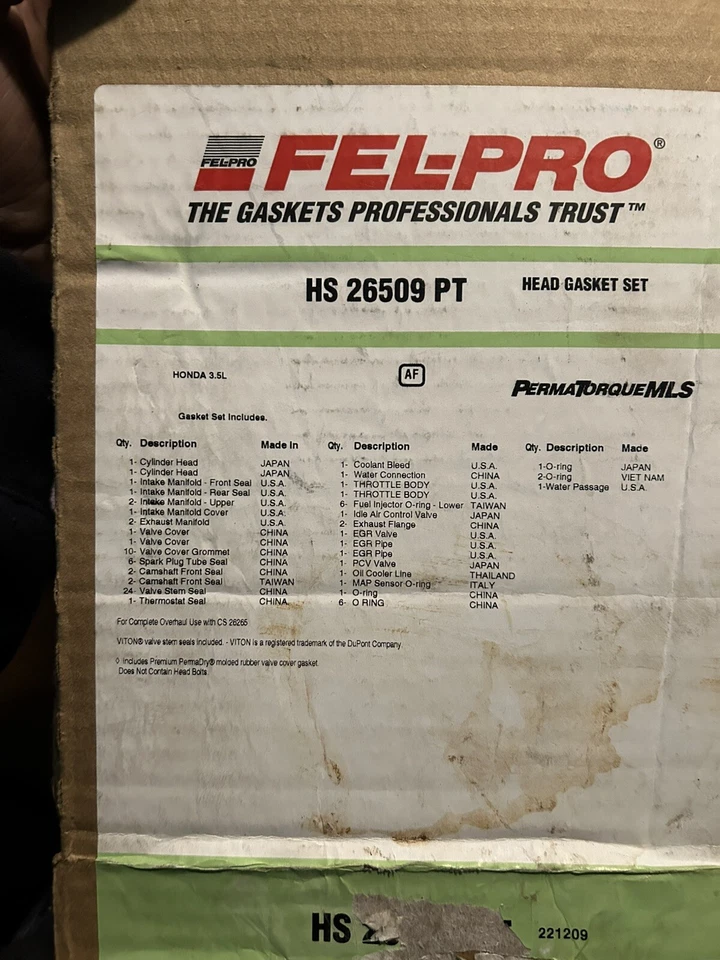 Juego de juntas de cabeza completa MLS para Honda Pilot 2009-2015 3,5 L V6 24 V J35A7 J35Z Foto 3 de 3