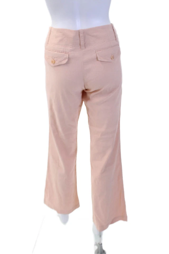 Pantalones de lino Theory para mujer con cremallera tiro medio pierna recta melocotón talla 6 Foto 3 de 4