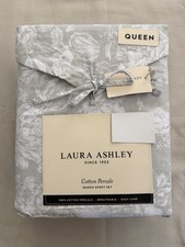 NEW 4pc Laura Ashley Queen Sheet Set Cottage Floral MEREDITH GREEN White