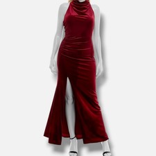 Taylor Women's Red Velvet Halter Cowl-Neck Twist Back Sleeveless Dress Sz 8