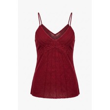 VTG Y2K Cami Babydoll Lace Sheer Tank Top Women XL Red Embroidered Whimsigoth