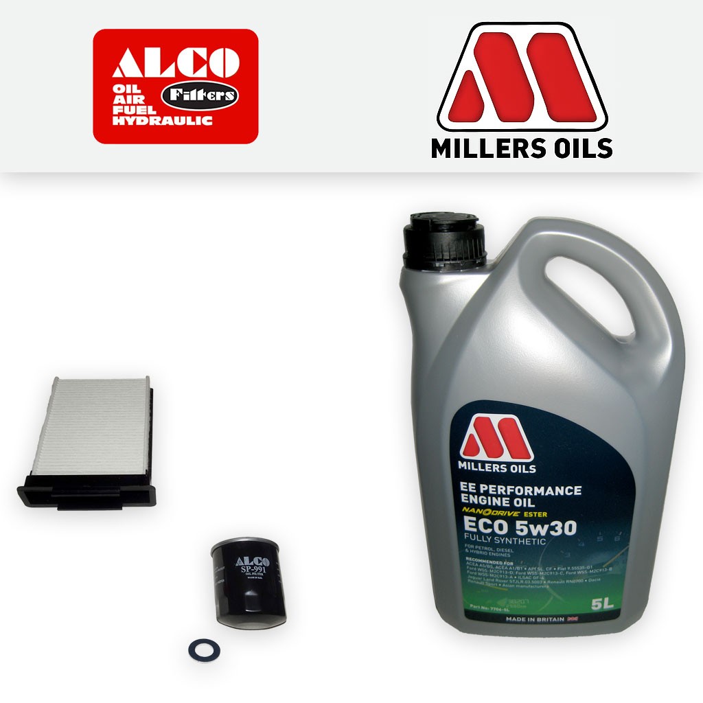 Toyota Aygo 1.0 2005-2014 Service kit - Alco Oil Cabin Filters + Millers EE Oil