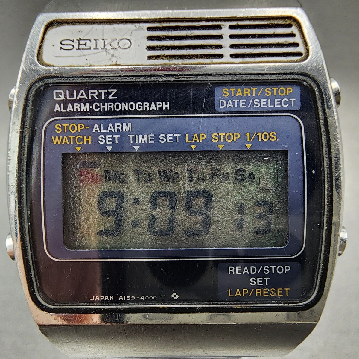 SEIKO セイコー A159-4000G 動作品 2156 ヴィンテージ Seiko Digital Watch Men 34mm LCD Silver Tone Alarm Chrono A159