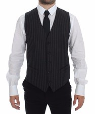 Dolce & Gabbana Gray Striped Wool Logo Vest Gilet Men's Weste Authentic
