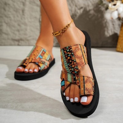 Damen Plateau Sandalen Sommer offene Zehenpartie Slipper Ethno-Stil Strand Hausschuhe