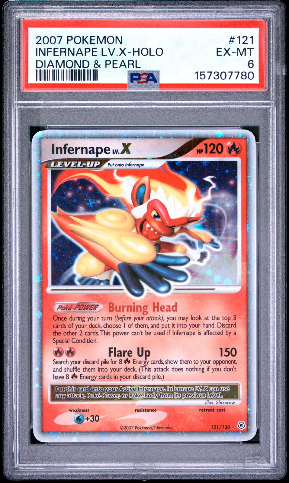2007 POKEMON DIAMOND & PEARL #121 INFERNAPE LV.X-HOLO PSA 6