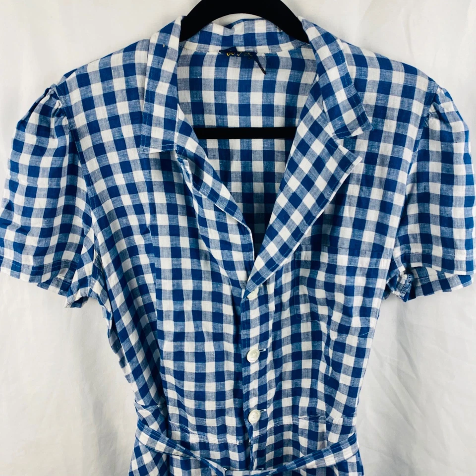 Polo Ralph Lauren Blue Gingham Linen Shirtdress Sz 12 Midi Western Cottage NWOT - Image 3 of 4