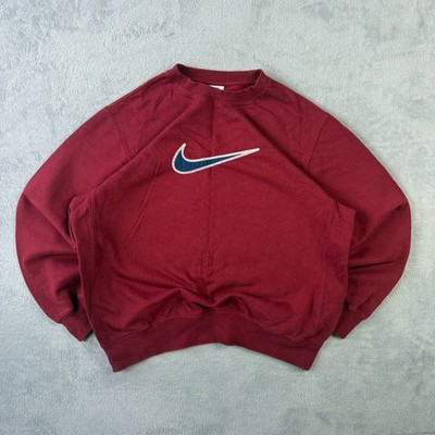 Vintage Nike Burgundy Navy Big Swoosh Heavyweight Oversized Lrg Pullover Sweatshirt