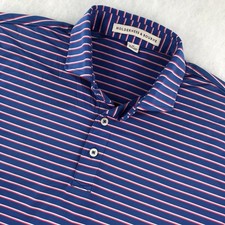 Holderness and Bourne Mens M Blue Red White Striped Tailored Fit Polo Shirt