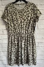 NEW Old Navy Dress sz XL Gray Brown Snow Leopard Elastic Waist Cotton