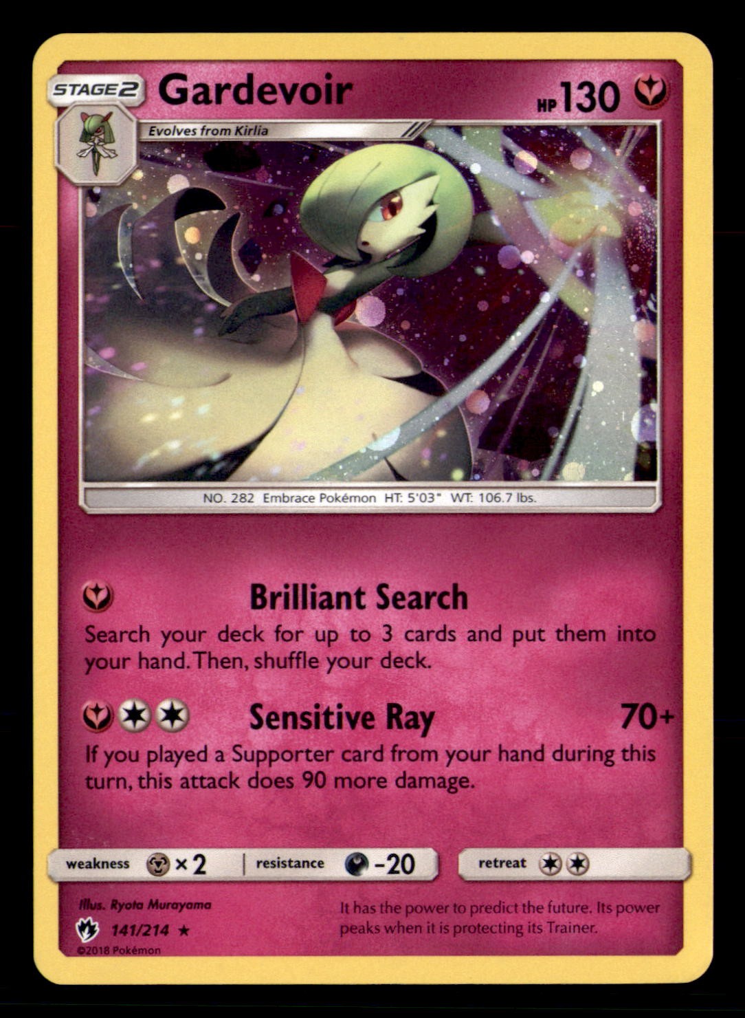 Gardevoir 141/214 Holo Rare Lost Thunder Pokemon Reverse Holo Near Mint