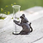 Cast Iron Mouse Rain Gauge Figure Figurine - Vintage Farm Country Garden Decor