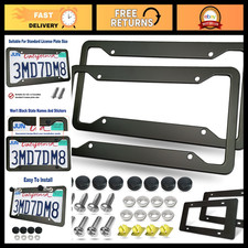 Matte Black Aluminum License Plate Frame Set - 2 Pack Car Tag Covers Durable Matte Black Aluminum License Plate Frame Set - 2 Pack Car Tag Covers Durable