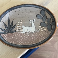 Vintage Tonala Mexico Pottery Deer & Floral D...