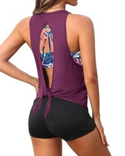 Aqua Eve 3 Piece Tankini Swimsuit for Women Tank Bathing Suit with Shorts Open
