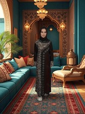 Muslim Women Round Neck Long Sleeve Dress Abaya Kaftan Ethnic Hot Diamond Maxi