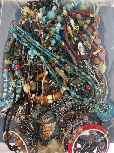 3lbs Vintage-Now BOHO Style Costume Jewelry Lot Funky Beach Hippie  Tribal. #R7