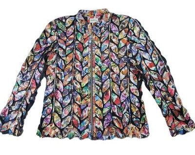 Natto L Women's Lamb Leather Mesh Jacket Avant Garde Art to Wear 3D Leaf Moto