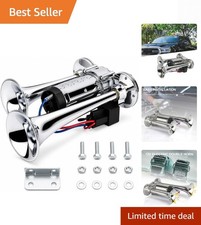 600DB Super Loud Dual Electric Air Horns Kit for Vehicles - With Compressor, ...