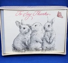 American Greetings To Say Thanks White Bunnies Set 8 Note Cards & Envelopes NOS