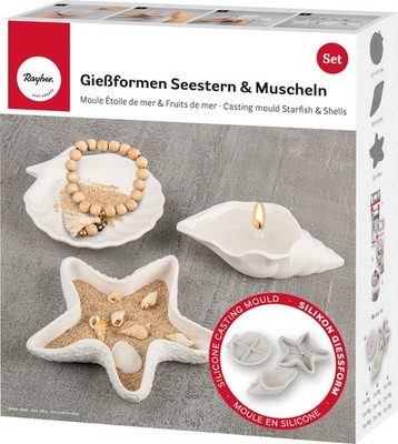 Rayher Silikon Gießform Seestern Muscheln 3 Motive, 175ml, für Gießharz Beton