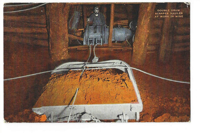 Houghton County Michigan Postcard Copper Country Mine Double Drum Scraper Hauler