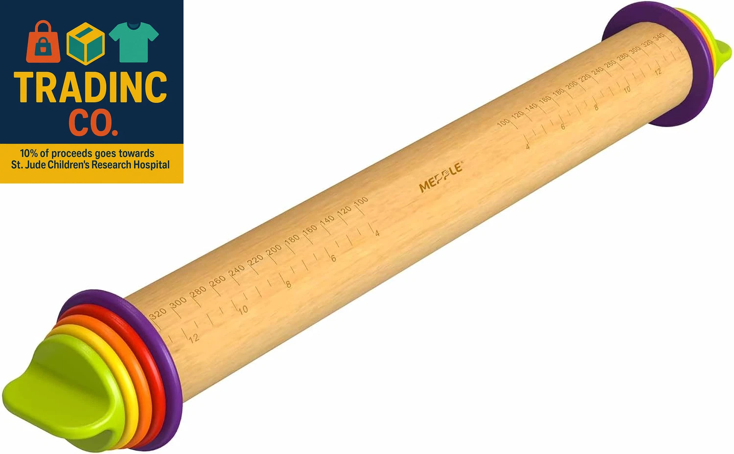 Rolling Pin with Thickness Rings for Baking,Fondant, Pizza, Pie Crust, Cookie, P