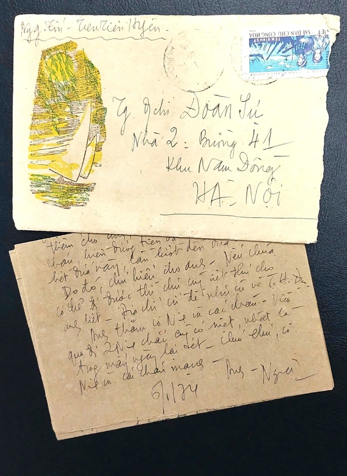 2 stamps and 1 envelope.1966 North Vietnam Military used Stamps - Image 4 of 4