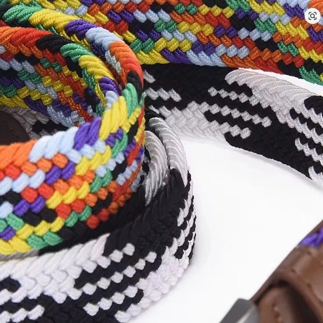 Nuevo Para hombres Mujeres Cinturón Multicolor Tejido Lona Trenzada Elástico Jeans Cinturones Hebilla Foto 4 de 4