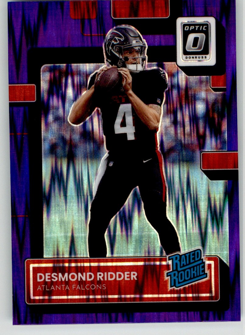 Desmond Ridder 2022 Donruss Optic Purple Shock 202 Atlanta Falcons Rookie