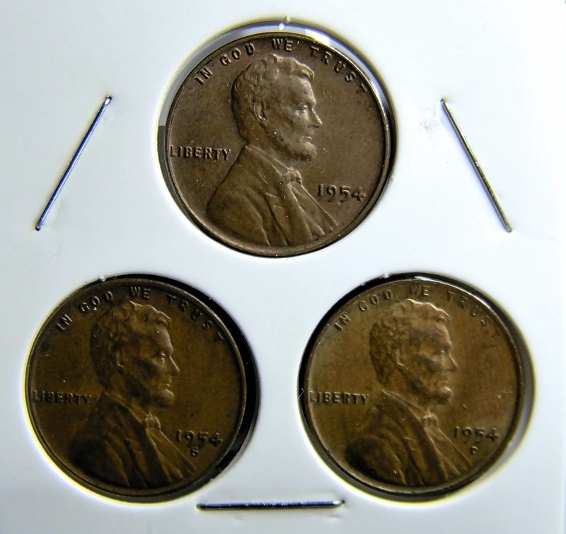 1954-P 1954-D 1954-S  Lincoln Wheat Copper Penny Cent - 3 Coin Set [USP-345]
