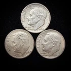 90% Silver - 1964 Roosevelt Dime - 3 Dimes - Circulated Condition - 05-12