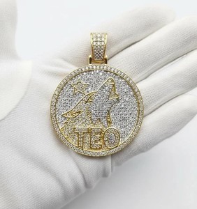 Authentic 3.15Ct Round Cut Moissanite Custom Wolf Letter Pendant 14K Yellow Gold Plated