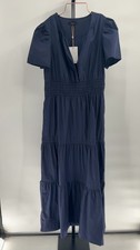 Quince Women 100% Organic Cotton Poplin Tiered Maxi Dress Navy M