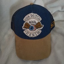 Von Dutch Blue Denim / Khaki Faux Suede Trucker Hat One Size Snapback Cap NWT