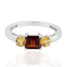 925 Sterling Silver Red Garnet Yellow Citrine Engagement Ring For Women