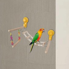 Suction Cup Wood Perch Toy Activity Center Portable Playground Window and Shower