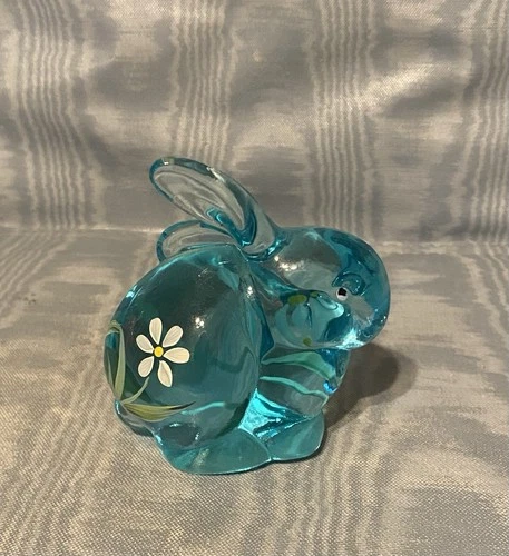 Vintage Rare Fenton Hand Painted  Blue Mini Rabbit  Figurine      USA
