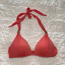 Victorias Secret Coral Bikini Top Tie Halter Swim Medium M