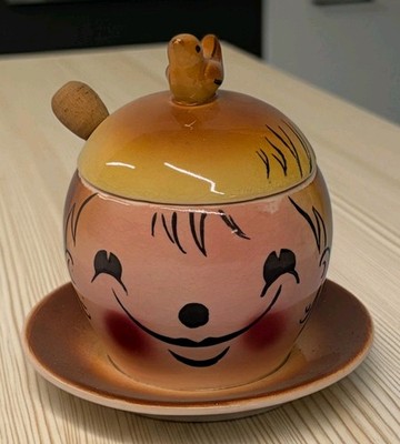 Vintage Anthropomorphic Honey Condiment Ceramic Novelty Lidded 