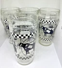 Vintage Checkerboard Anchor Hocking Black & White Cow Glass Tumblers