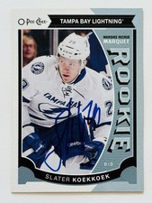 Slater Koekkoek Lightning Autographed 2015-16 OPC Marquee Rookie Card #543 COA. rookie card picture