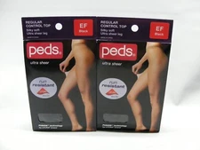 Peds EF Black Run Resistant Pantyhose Regular Control Top Silky Ultra Sheer Leg