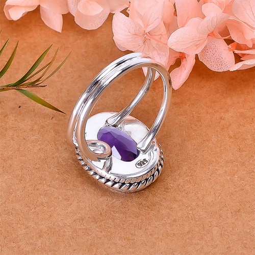 Purple Amethyst Gemstone 925 Sterling Silver Jewelry Ring All Size, Gif For Her - Picture 4 of 4