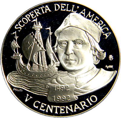 Italy Cristopher Columbus 5 Centenario 1992 Silver Proof Medal