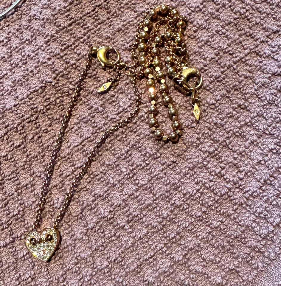 Paquete Pulsera Fósil: Corazón Cristal Dije Tono Oro Rosa Cadena + Doble Hilo Foto 3 de 4