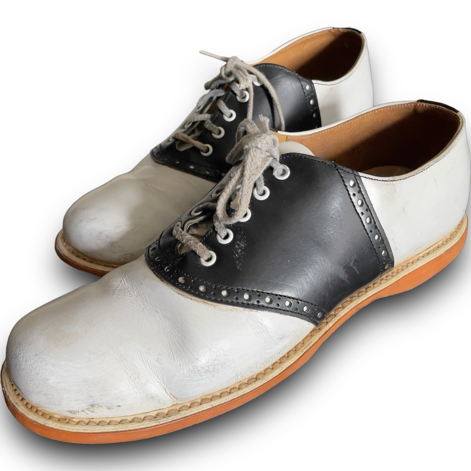 Vintage 50s Saddle Oxford Shoes Black White Leather Sports Uniform Rockabilly 8